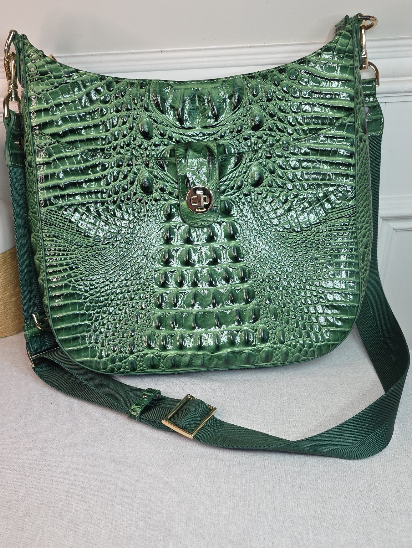 Brahmin Leia Crossbody Parakeet Melbourne Croc-Embossed Leather